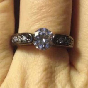 Gunmetal Rhodium Plated Sterling Silver & CZ Ring